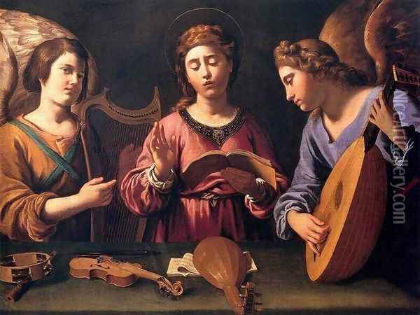St Cecilia with Two Angels 1620-25 Oil Painting - Antiveduto Gramatica
