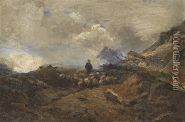 Alpine Landschaft Mit Schafherde Oil Painting - Franz Marc