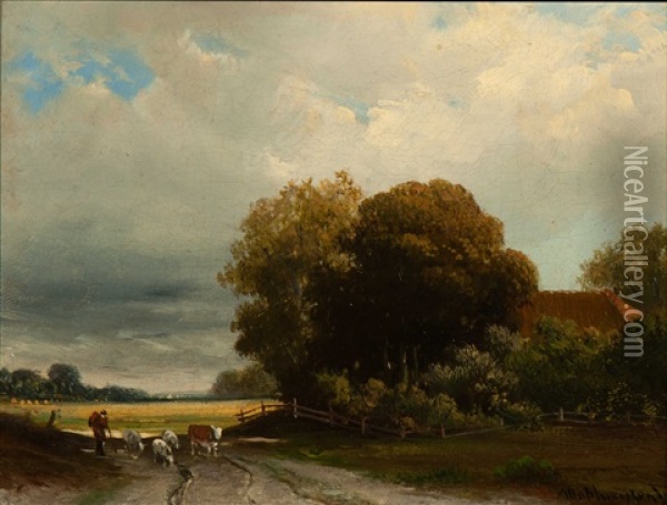 Farmstead Oil Painting - Alexander Hieronymus Bakhuyzen