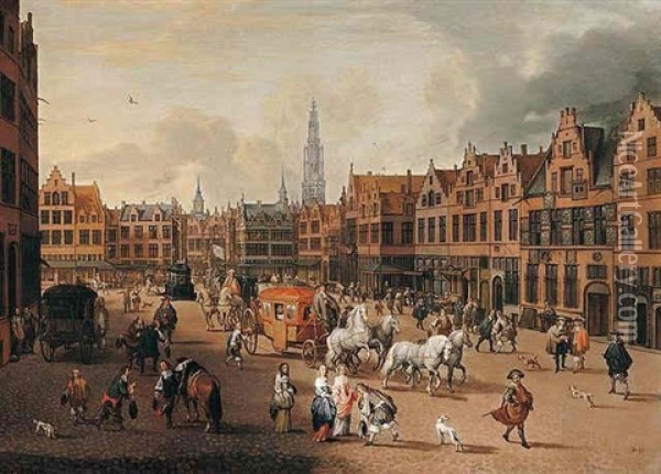 Antwerp: A Procession On The Meir With Elegant Townsfolk Oil Painting - Erasmus de Bie