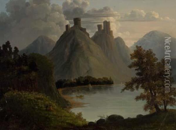 Liebenstein And Sternenfels On The Rhine. Oil Painting - Joseph Rusling Meeker