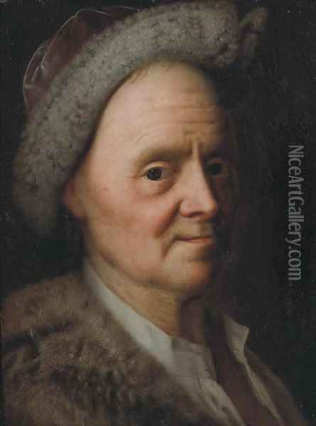Portrait of a man, traditionally identified as Baron Holbach Oil Painting - Balthasar Denner
