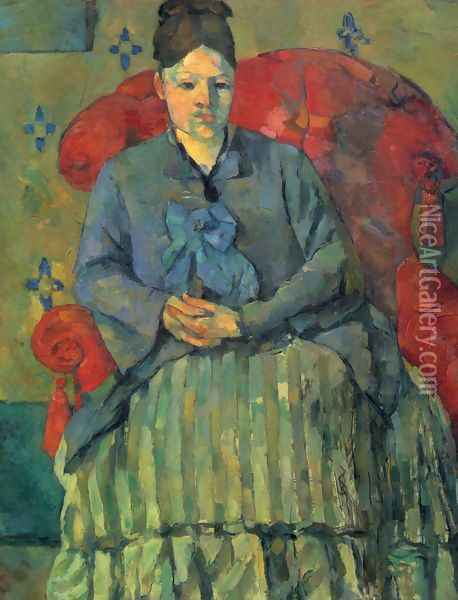 Portrait of Mme Cézanne in red sofa Oil Painting - Paul Cezanne