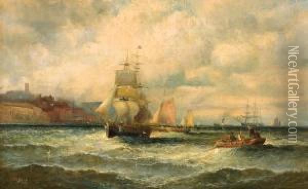Shipping Off A Coastal Town Oil Painting - Charles Thorneley