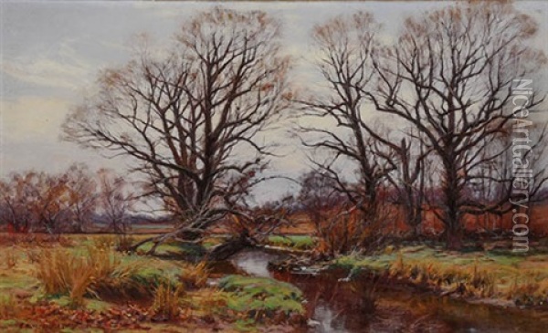 Winter Landscape With Stream Oil Painting - William Merritt Post