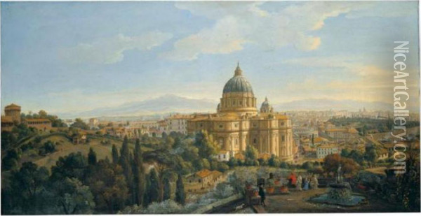 Rome, A View Of The Apse Of Saint Peter's Basilica Looking East Oil Painting - (circle of) Wittel, Gaspar van (Vanvitelli)