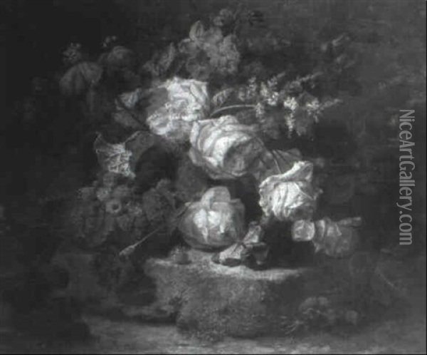 Bouquet De Fleurs Avec Framboises Oil Painting - Jean-Baptiste Robie