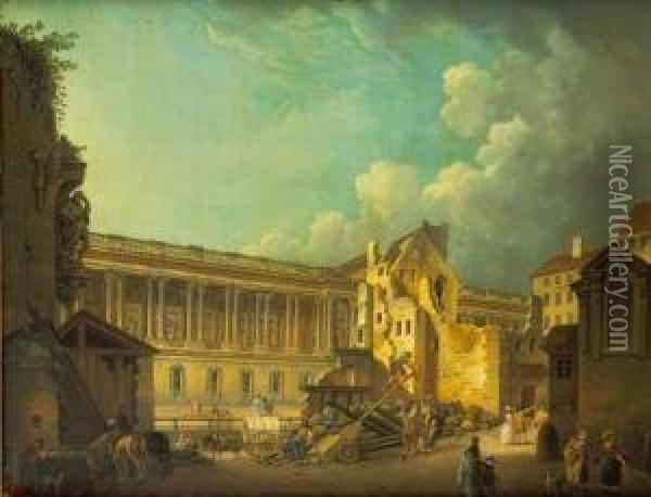 Degagement De La Colonnade Du Louvre Oil Painting - Pierre-Antoine Demachy