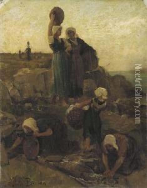 A La Fontaine; Douarnenez Oil Painting - Jules Breton