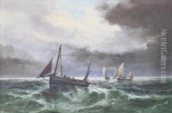 Fishermen Hauling In The Nets, Jersey Oil Painting - S.L. Kilpack