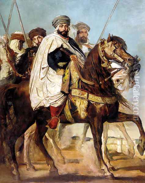 Ali Ben Ahmed, the Last Caliph of Constantine, with his Entourage outside Constantine, 1845 Oil Painting - Theodore Chasseriau