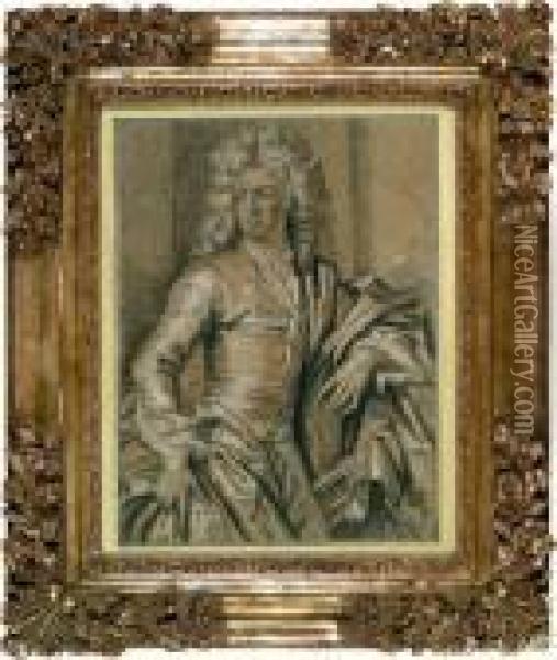 Portrait D'un Jeune Homme En Perruque, Accoude, L'epee Au Cote Oil Painting - Nicolas de Largillierre