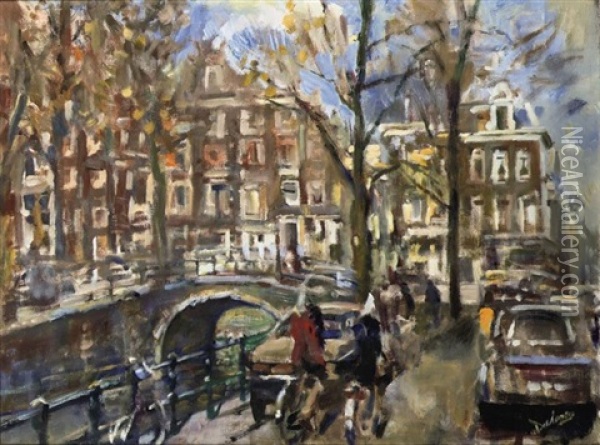 Traffic On A Dutch Canal Oil Painting - Erasmus Bernhard Van Dulmen Krumpelman