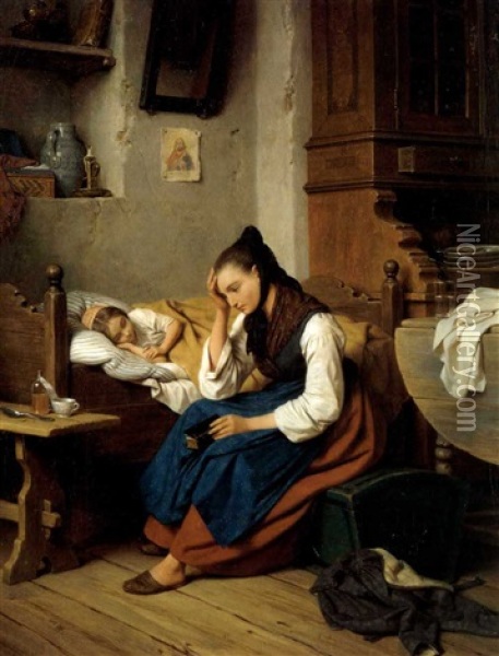Junge Frau Aus Dem Harz Mit Ihrem Schlafenden Kind Oil Painting - Friedrich Eduard Meyerheim