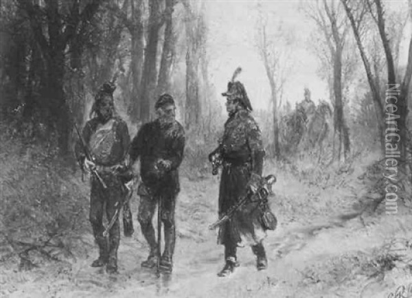 Soldaten In Het Bos In De Winter Oil Painting - Charles Rochussen