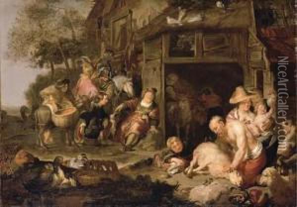 Nabal Refusing Provisions To King David's Emmissaries Oil Painting - Jan or Joan van Noordt