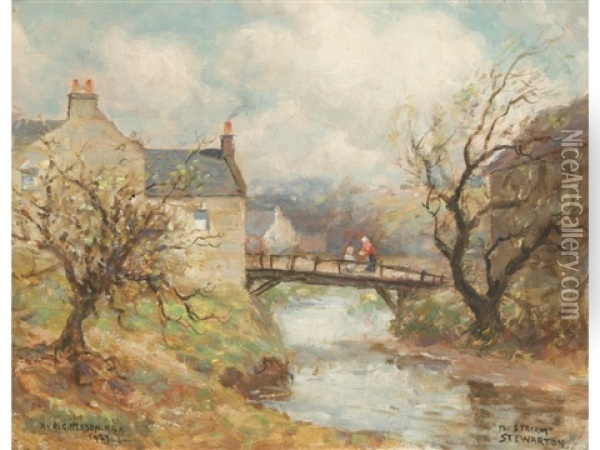 North Berwick And The Stream Stewarton (2 Works) Oil Painting - Albert Abram Gittleson