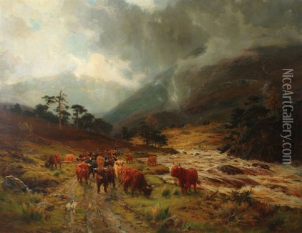A Highland Glen Oil Painting - Louis Bosworth Hurt