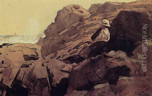 Boy on the Rocks Oil Painting - Winslow Homer