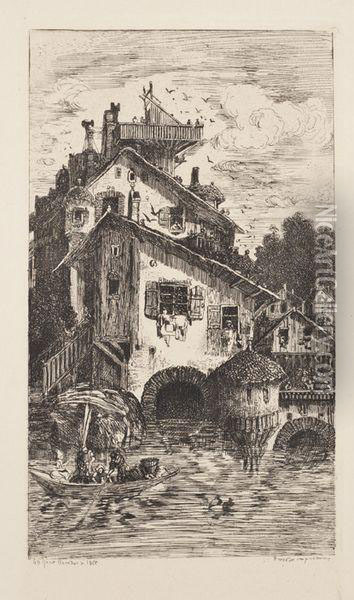 Moulin A Eau Oil Painting - Rodolphe Bresdin