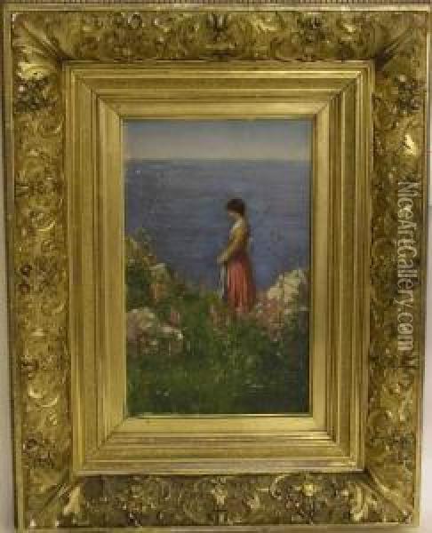 Junge Frau In Betrachtung Des Meeres Versunken Oil Painting - George Von Hoesslin