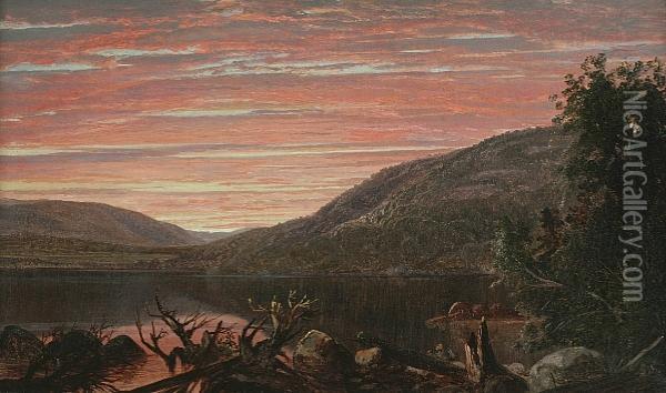 Sunset On Rangley Lake, Maine Oil Painting - Harrison Bird Brown