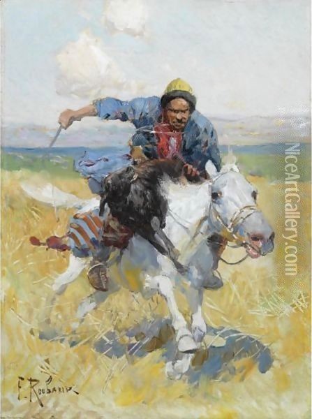 Tatar Horseman Oil Painting - Franz Roubaud
