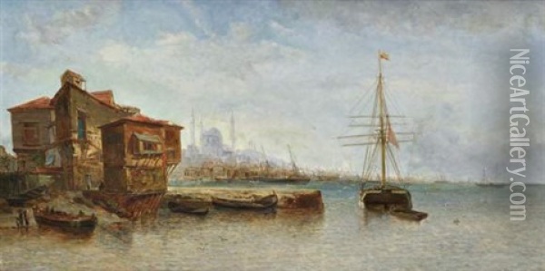 Constantinople, Vue De Bosphore Et Sainte Sophie Oil Painting - Jean Baptiste Henri Durand-Brager