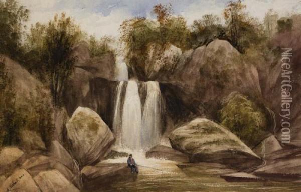 Waterfall In Glenarm Park Oil Painting - Andrew Nicholl