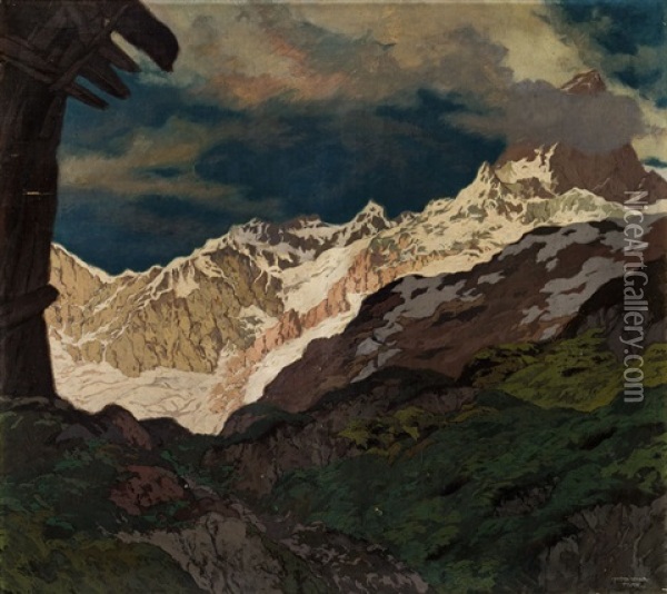 Blick Auf Die Rothorngruppe, Schweiz Oil Painting - Hugo Hodiener (Hodina)