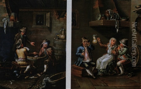 Das Kartenspiel (+ Im Wirtshaus; Pair) Oil Painting - Hendrick Van Der Burgh