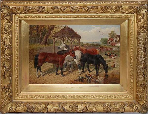 Horses At The Stable Oil Painting - John Frederick Herring Snr