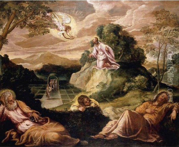 Agony In The Garden Oil Painting - Jacopo Robusti, II Tintoretto