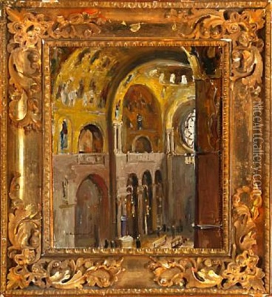 Catholic Church Interior Oil Painting - Ivan Leonardovich Kalmykov