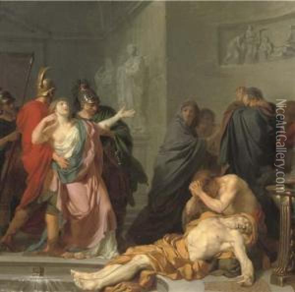 The Death Of Seneca Oil Painting - Jean Charles Nicaise Perrin