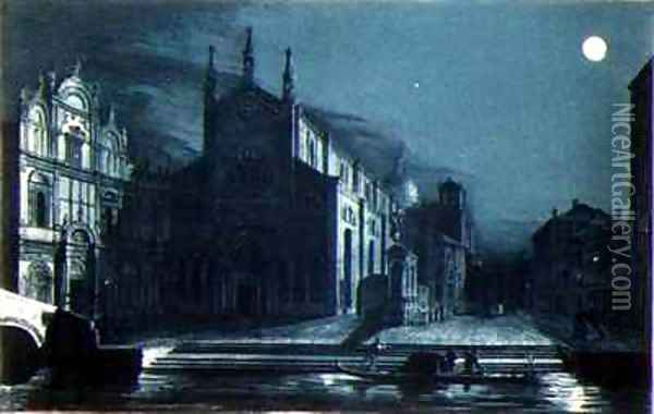 Nocturnal Scene of the Church of SS Giovanni and Paolo Venice Oil Painting - Dalda