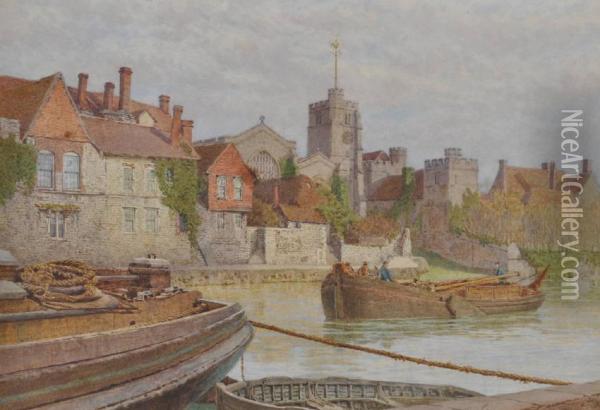 Barges On The Medway At Maidstone Oil Painting - William Biscombe Gardner