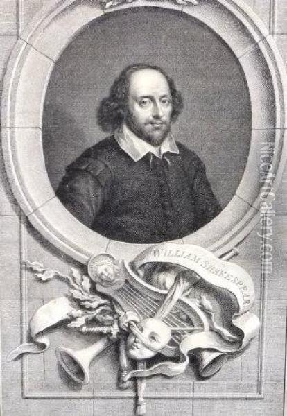 Portrait Of William Shakespeare Oil Painting - Jacobus Houbracken