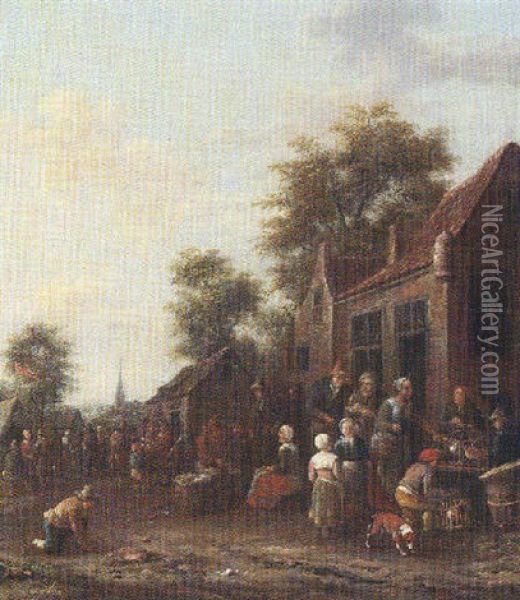 A Village Market With A Poultry Seller Oil Painting - Barend Gael