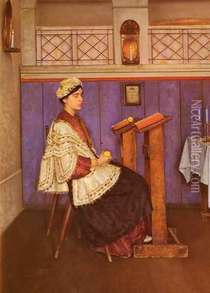 Young Woman in the Synagogue Oil Painting - Isidor Kaufmann