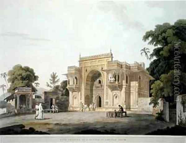 Gate Leading to a Musjed at Chunar Ghur Oil Painting - Thomas Daniell