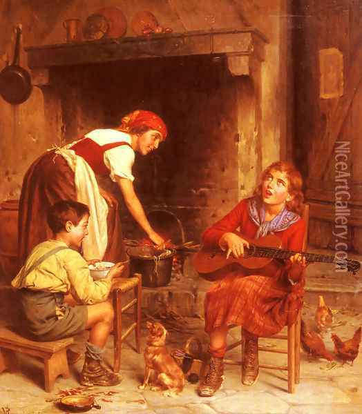 Serenading the Family Oil Painting - Vittorio Reggianini