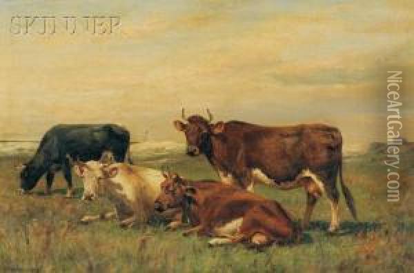 Grazing Cows Oil Painting - Thomas Bigelow Craig