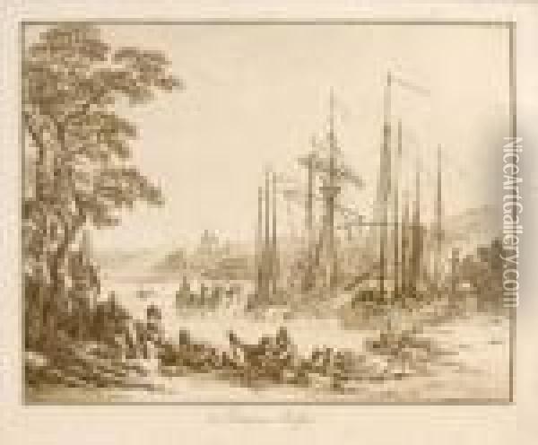 Segelschiffe Im Hafen Oil Painting - Jean-Baptiste Le Prince