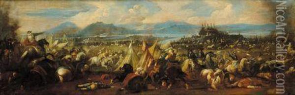 Battaglie Con Cavalieri Ed Accampamento Oil Painting - Giovanni Canti