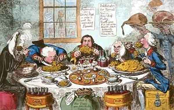 Substitutes for Bread or Right Honourables Saving the Loaves and Dividing the Fishes Oil Painting - James Gillray