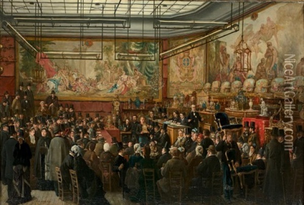 A L'hotel Drouot, 1876 Oil Painting - Benjamin Eugene Fichel