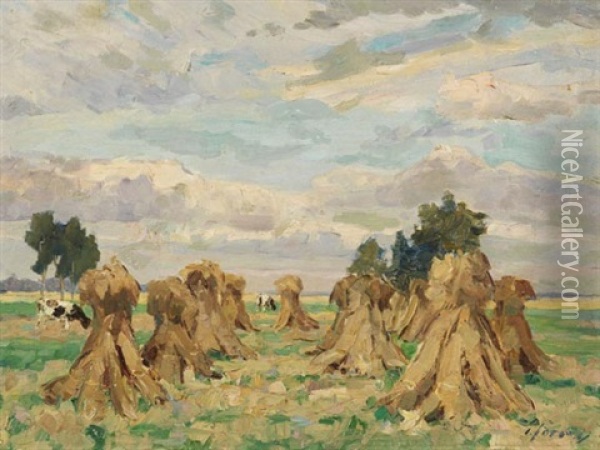 Kornhocken In Landschaft Bei Lilienthal Oil Painting - Carl Joerres