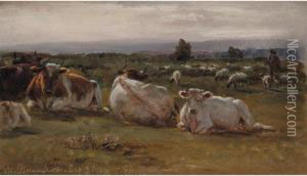 Cattle Grazing Near Bramshot Oil Painting - William Snr Luker