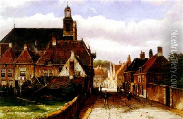 View Of A Dutch Street In Summer Oil Painting - Willem Koekkoek